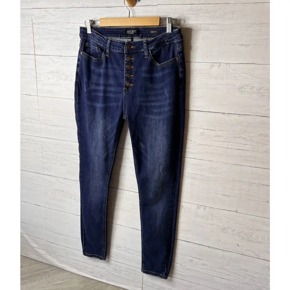 Judy Blue Jeans Womens Size 11/30 Rose Classic Button Fly Skinny Distressed